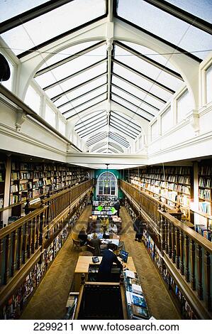 Stock Image - UK., London, with its large skylight; Marylebone, Impressive Victorian interior of Daunts Bookshop. Fotosearch