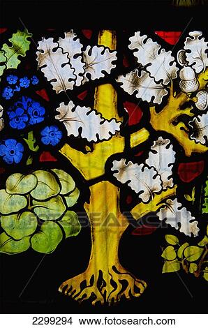 Picture - Uk, Rousham Church; Oxfordshire, Stained Glass Window. Fotosearch