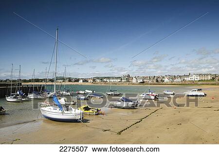 Stock Photo - Uk, Scotland, Fife, East Neuk, View Of Sailing Boats And Inflatable Raft; Elie And Earlsferry. Fotosearch