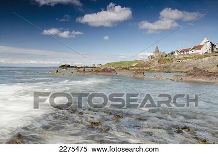Uk, Scotland, Fife, View Of Coastline With Church; St Monans View Large Photo Image Stock Photography - Uk, Scotland, Fife, View Of Coastline With Church; St Monans. Fotosearch
