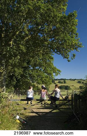 UK, Three cyclists resting on gate on bridleway near Winchelsea; East Sussex View Large Photo Image Stock Photo - UK, Three cyclists resting on gate on bridleway near Winchelsea; East Sussex. Fotosearch
