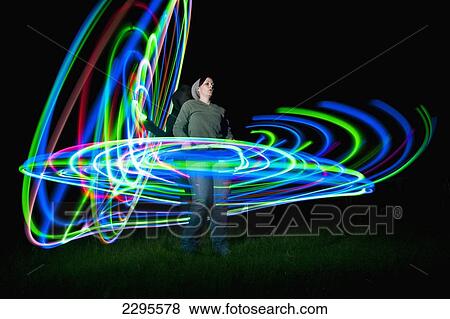 UK, Woman spinning hula-hoop lit with LEDs in field at night; West Sussex View Large Photo Image Stock Photo - UK, Woman spinning hula-hoop lit with LEDs in field at night; West Sussex. Fotosearch
