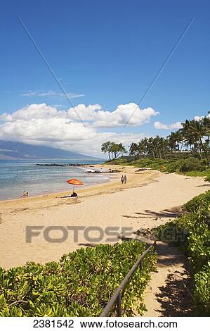 Stock Image - Ulua Beach; Wailea, Maui, Hawaii, United States of America. Fotosearch