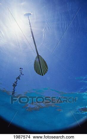 Picture - Underwater View Of Paddle Floating On Surface Of Water, Sunburst Shining Through Ocean Water.. Fotosearch