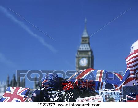 Stock Photo - Union Jack Flags And Umbrellas For Sale At Stall Near Big Ben. Fotosearch