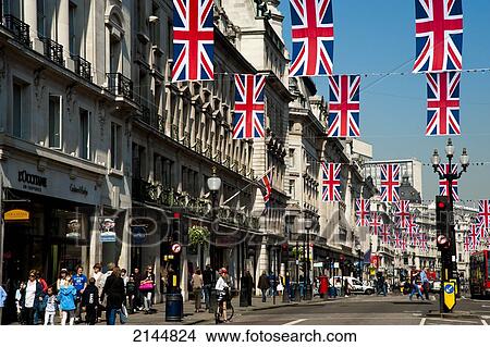Picture - Union Jacks Decorating Regent Street In Central London, London, Uk. Fotosearch