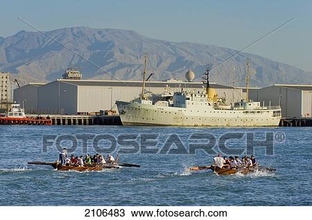 Stock Image - United Arab Emirates, Rowing boat racing contest; Ras Al Khaimah. Fotosearch