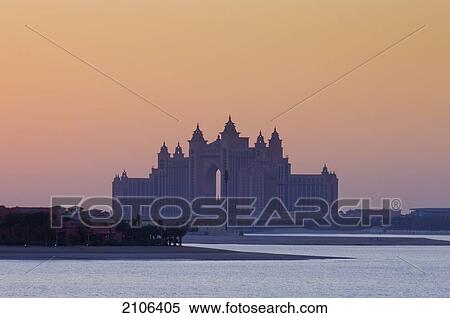 Stock Photography - United Arab Emirates, View of Atlantis Hotel at dusk; Dubai. Fotosearch