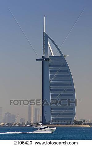 Stock Image - United Arab Emirates, View of Burj al Arab Hotel; Dubai. Fotosearch