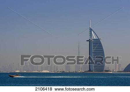 Stock Photo - United Arab Emirates, View of Burj al Arab Hotel; Dubai. Fotosearch