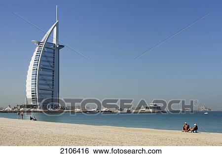 Stock Photograph - United Arab Emirates, View of Burj al Arab Hotel; Dubai. Fotosearch