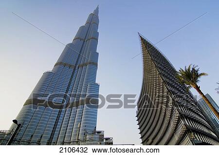 Stock Image - United Arab Emirates, View of Burj Khalifa hotel; Dubai. Fotosearch