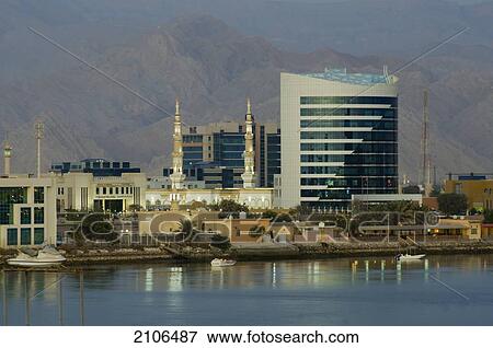 Stock Photo - United Arab Emirates, View of city skyline; Ras Al Khaimah. Fotosearch
