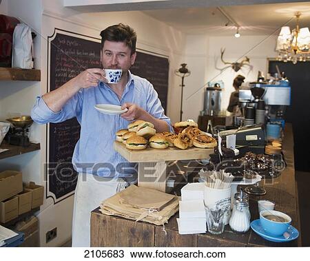 Stock Image - United Kingdom, England, Cornwall, Espressini Coffee shop; Falmouth. Fotosearch
