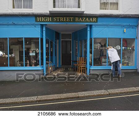 Stock Photograph - United Kingdom, England, Cornwall, Antique shop; Falmouth. Fotosearch