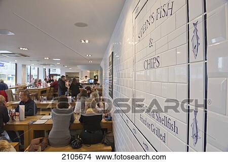 Picture - United Kingdom, England, Cornwall, TV celebrity chef Rick Stein's Fish and Chip restaurant and take away; Falmouth. Fotosearch