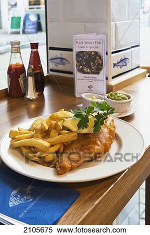 Stock Photography - United Kingdom, England, Cornwall, TV celebrity chef Rick Stein's Fish and Chip restaurant and take away; Falmouth. Fotosearch