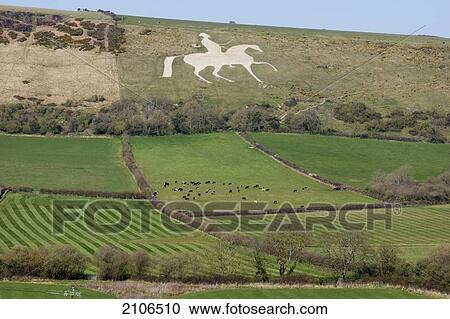 Stock Image - United Kingdom, England, Dorset, Osmington Hill White Horse; Weymouth. Fotosearch