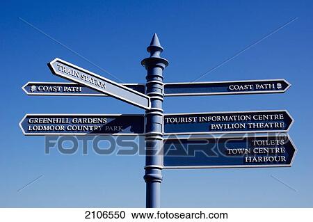 Stock Image - United Kingdom, England, Dorset, Direction signpost; Weymouth. Fotosearch