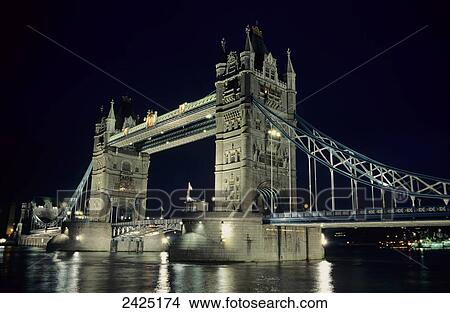 Picture - United Kingdom, England, London, Tower Bridge, illuminated at night. Fotosearch