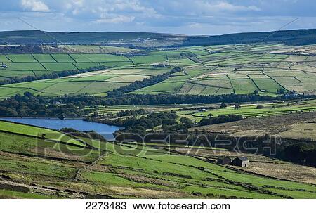 Stock Image - United Kingdom, England, near Holmfirth and Digley Reservoir; Yorkshire, View of Digley Reservoir in the distance Yorkshire Moors. Fotosearch