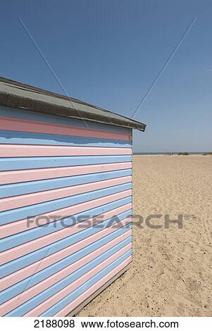 Stock Photo - United Kingdom, England, Norfolk, Beach Hut In Scroby Sands; Great Yarmouth. Fotosearch