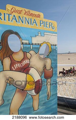 Stock Photograph - United Kingdom, England, Norfolk, Photo Opportunity Cutout On Britannia Pier; Great Yarmouth. Fotosearch