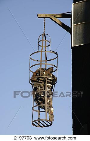 Stock Image - United Kingdom, England, Reproduction Of Gibbet Containing Corpse Of Executed Pirate Outside Clink Prison Museum; London. Fotosearch
