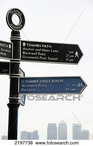 Stock Photo - United Kingdom, England, Sign For Thames Path; London. Fotosearch