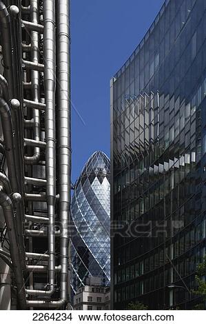 Picture - United Kingdom, England, Sir Norman Foster Building behind Willis and Lloyd Buildings; London. Fotosearch