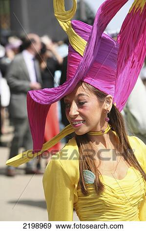 Stock Photo - United Kingdom, England, Woman In Dress Hat; Berkshire, Royal Ascot Horse Racing. Fotosearch
