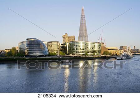 Picture - United Kingdom, More London; London, Skyline with view of City Hall and Shard building. Fotosearch