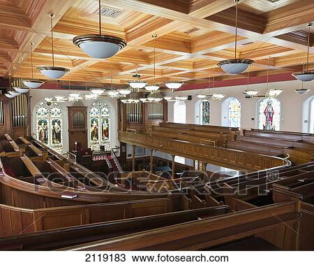 Stock Image - United Kingdom, Northern Ireland, County Londonderry, Interior of first Derry Presbyterian church; Derry. Fotosearch