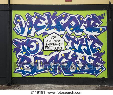 Stock Image - United Kingdom, Northern Ireland, County Londonderry, Modern style mural in Bogside; Derry. Fotosearch