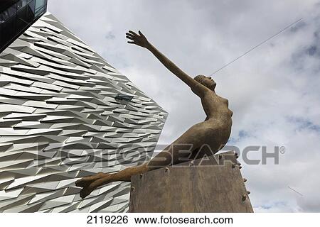 Stock Photograph - United Kingdom, Northern Ireland, Sculpture near Titanic Exhibition Centre; Belfast. Fotosearch