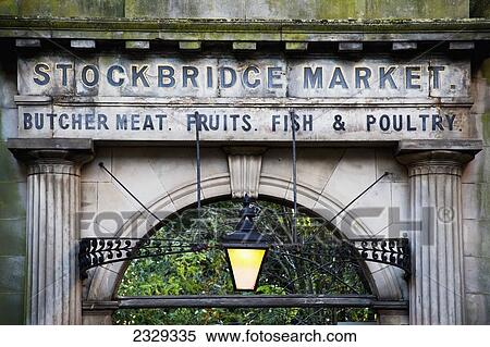 Stock Photography - United Kingdom, Scotland, Entrance arch of stockbridge market; Edinburgh. Fotosearch