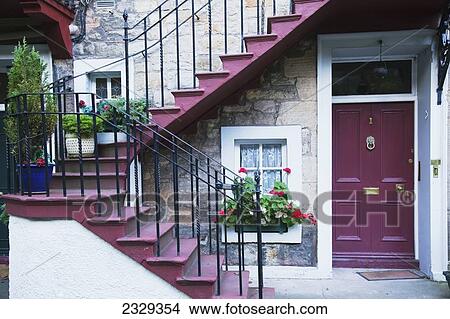 United Kingdom, Scotland, Old house exterior with steps and potted plants; Edinburgh View Large Photo Image Picture - United Kingdom, Scotland, Old house exterior with steps and potted plants; Edinburgh. Fotosearch