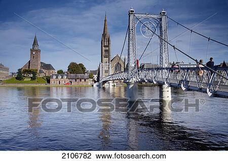 Stock Image - United Kingdom, Scotland, View of bridge and city skyline. Fotosearch