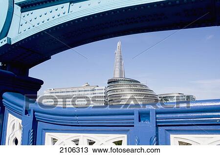 Stock Image - United Kingdom, The Shard building and Tower Bridge; London. Fotosearch