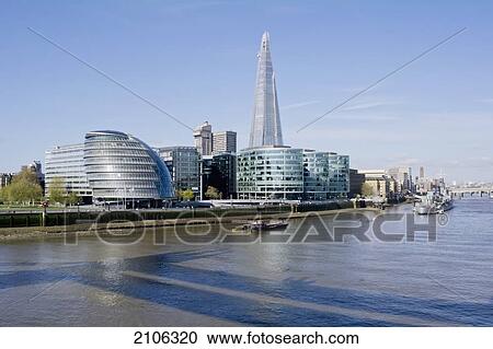 Stock Image - United Kingdom, The Shard building and City Hall; London. Fotosearch