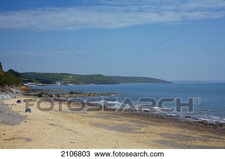 Stock Image - United Kingdom, View of sea and beach; Wales. Fotosearch
