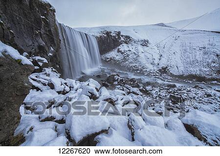 Stock Image - Unnamed waterfall and river in the highlands of Iceland; Iceland. Fotosearch