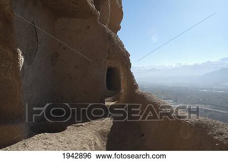 Stock Photograph - Upper Gallery By The Niche Of The Small Buddha (38 Meters - Destroyed By The Taliban In 2001) In Bamiyan, Bamian Province, Afghanistan. Fotosearch