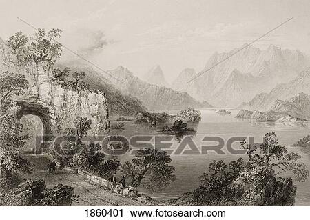 Stock Image - Upper Lake, Killarney, County Kerry, Ireland. Drawn By W. H. Bartlett, Engraved By J. Cousen. From ÃƒÆ’Ã‚Â´The Scenery And Antiquities Of IrelandÃƒÆ’Ã‚Â¶ By N. P. Willis And J. Stirling Coyne. Illustrated From Drawings By W. H. Bartlett. Published London C. 1841.. Fotosearch