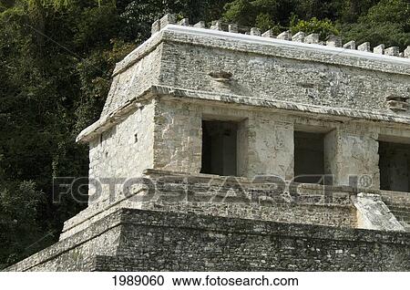 Stock Image - Upper Part Of The Temple Of The Inscriptions, Palenque, Chiapas, Mexico. Fotosearch