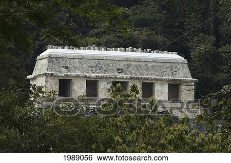 Stock Photograph - Upper Part Of The Temple Of The Inscriptions, Palenque, Chiapas, Mexico. Fotosearch