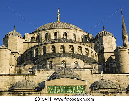 Stock Image - Upward view of Blue Mosque; Istanbul, Turkey. Fotosearch
