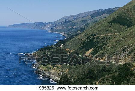 USA, California, Highway along ocean's shoreline and hills; Big Sur View Large Photo Image Stock Photograph - USA, California, Highway along ocean's shoreline and hills; Big Sur. Fotosearch