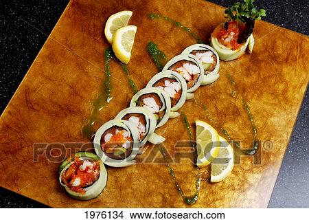 USA, California, Overhead View Of unique Sushi Platter; Santa Barbara View Large Photo Image Picture - USA, California, Overhead View Of unique Sushi Platter; Santa Barbara. Fotosearch