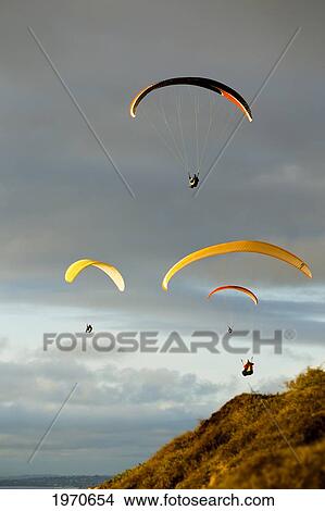 Picture - USA, California, Paragliders Flying Over Coast; La Jolla. Fotosearch